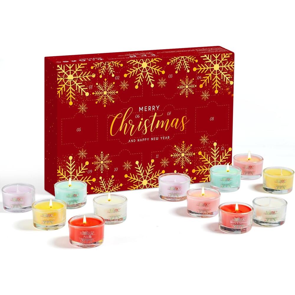 12 Mini Scented Candle Gift Set Soy Wax Christmas Advent Calendar Holiday Gift